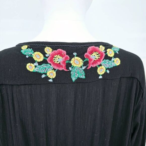 Free People Spell on You Embroidered Peasant Mini Dress Black M - Picture 3 of 6